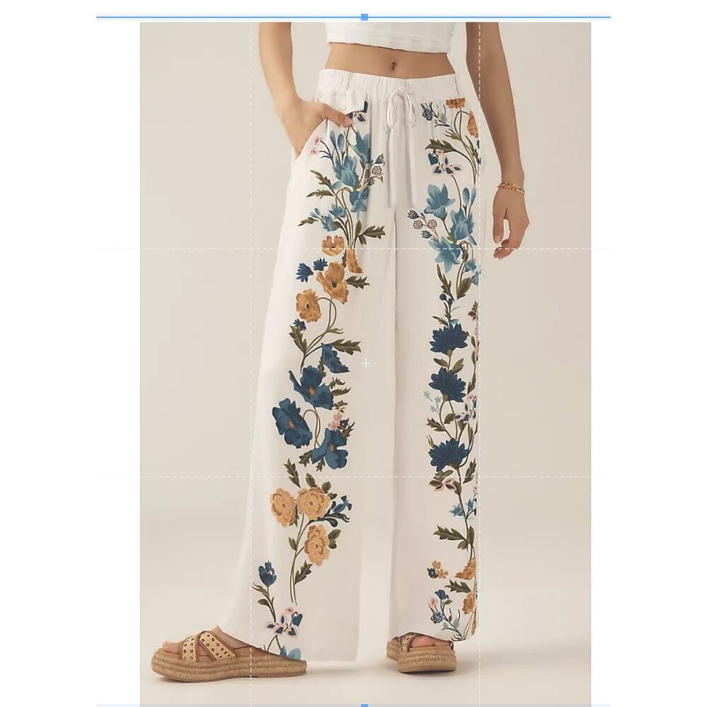 Anthropologie Floral Print Pull-On Wide Leg Drawstring Pants Size XS NWT - Picture 15 of 15